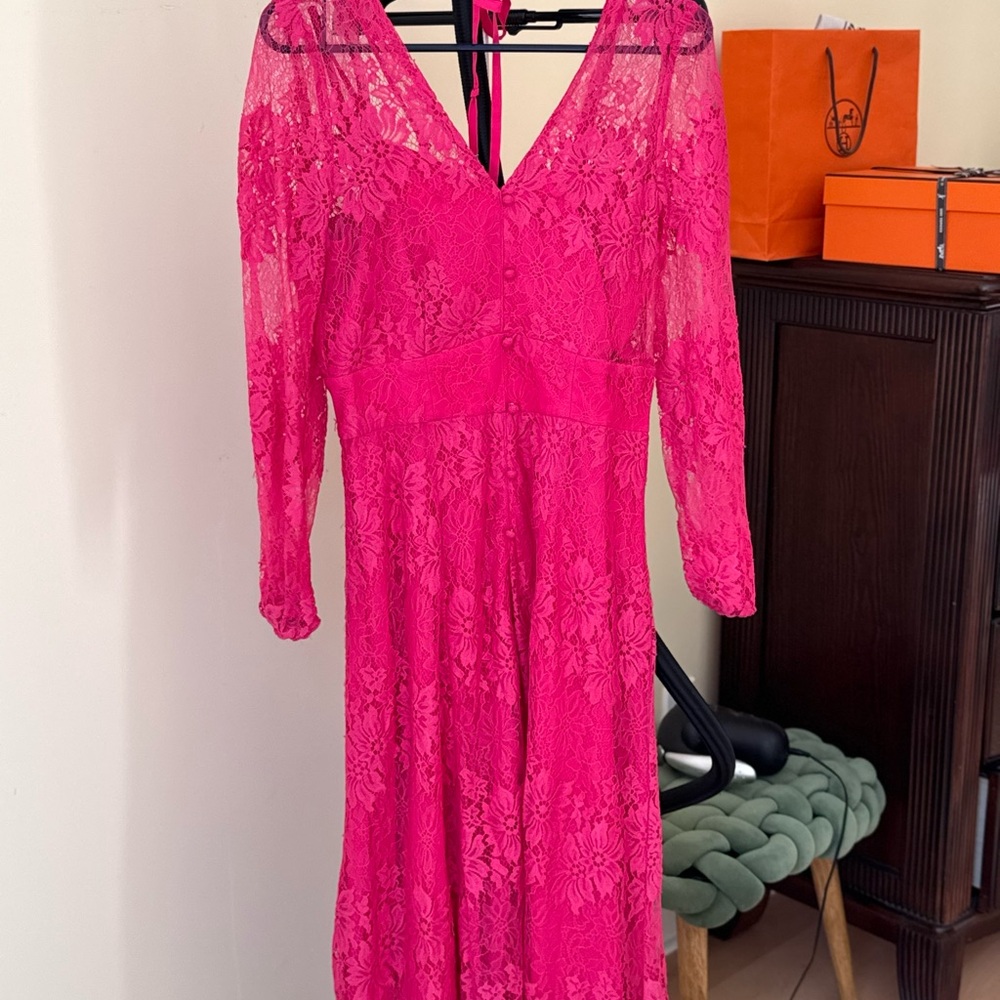 Lily brown Elegant Pink Lace Dress